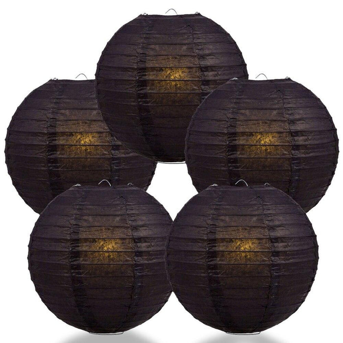 BULK PACK (5) 20" Black Round Paper Lantern, Even Ribbing, Chinese Hanging Wedding & Party Decoration - PaperLanternStore.com - Paper Lanterns, Decor, Party Lights & More