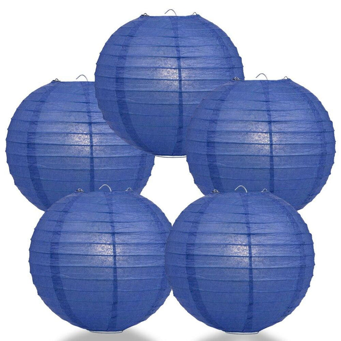 BULK PACK (5) 20" Dark Blue Round Paper Lantern, Even Ribbing, Chinese Hanging Wedding & Party Decoration - PaperLanternStore.com - Paper Lanterns, Decor, Party Lights & More