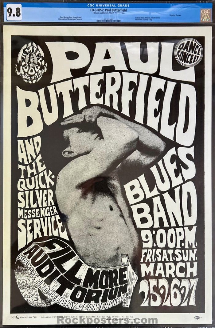 AUCTION -  FD-3-RP-2 - Butterfield Blues Band - Wes Wilson - 1966 Poster - Fillmore Auditorium - CGC Graded 9.8 - SF Rock Posters & Collectibles