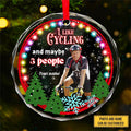 Custom Photo Memorial Cycling Gift- Personalized Circle Glass Ornament