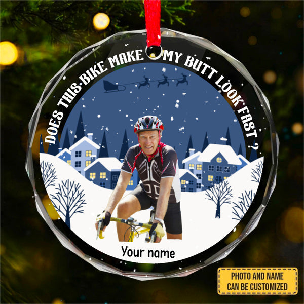 Customized Image BUTT LOOK FAST Personalized Custom Circle Glass Ornament