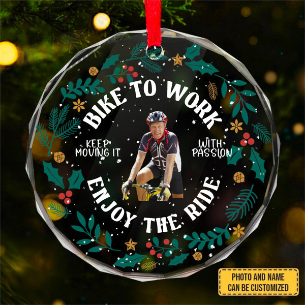 Customized Image ENJOY THE RIDE Personalized Custom Circle Glass Ornament