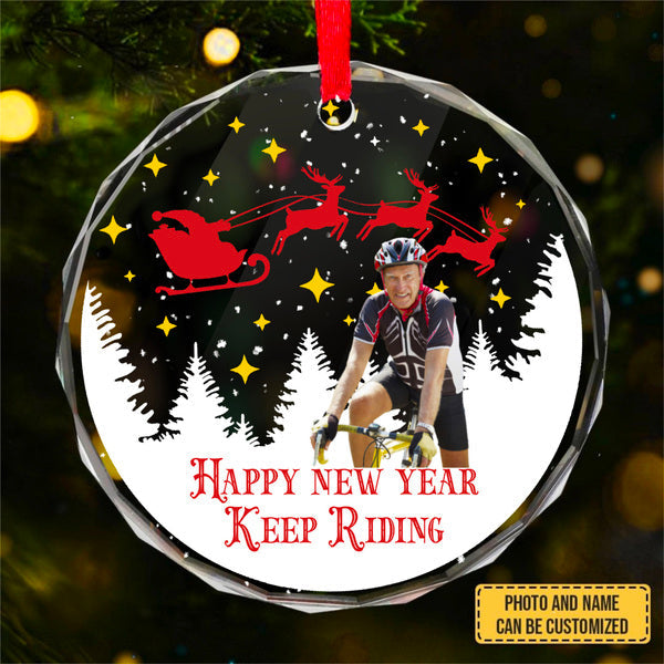Customized Image KEEP RIDING Personalized Custom Circle Glass Ornament