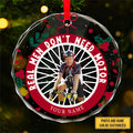 Customized Image REAL MEN DON'T NEED MOTOR Personalized Custom Circle Glass Ornament
