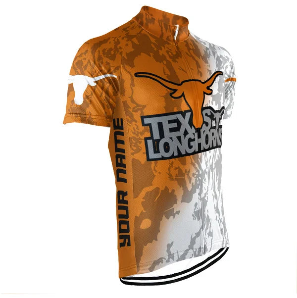 Customized Texas Longhorns Short Sleeve Cycling Jersey for Men