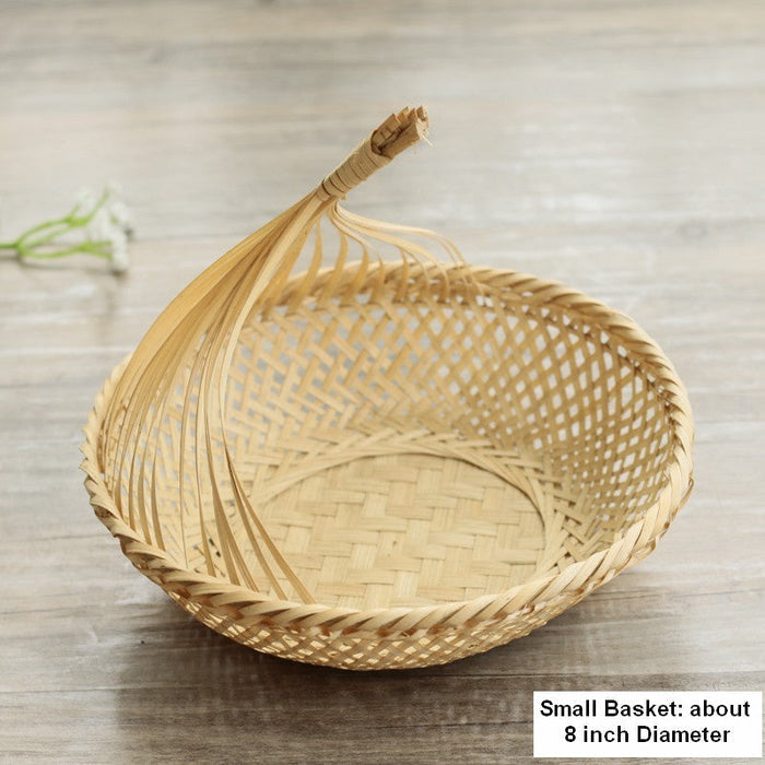 Lovely Cute Picnic Food Basket, Bamboo Basket for Food, Natural Fruit Basket Kitchen Storage Baskets, Natural Hand-woven Bamboo Basket-Paintingforhome