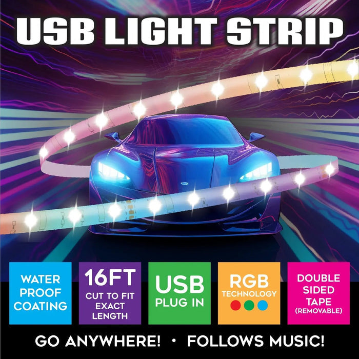 Mood Light Strip USB with Remote 16FT - 6 Pieces Per Pack 24338AZ WHOLESALE